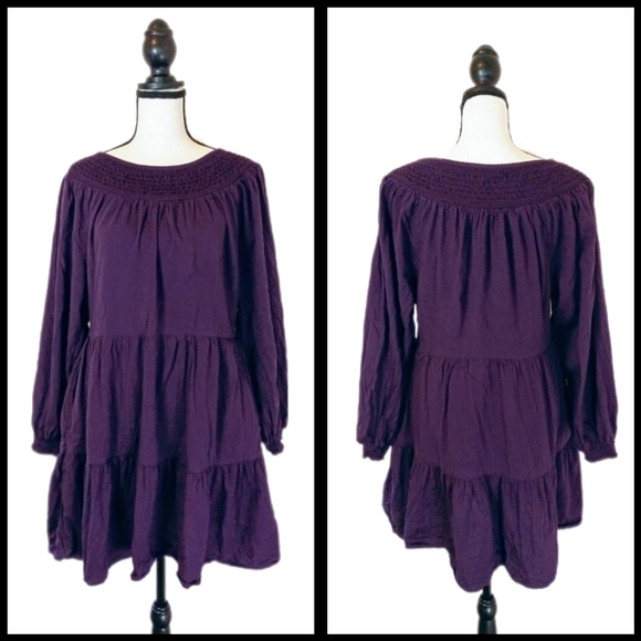Old Navy Women's Purple Boho Chic Tiered Smocked Swing Cotton Dress Size Small - Picture 1 of 6